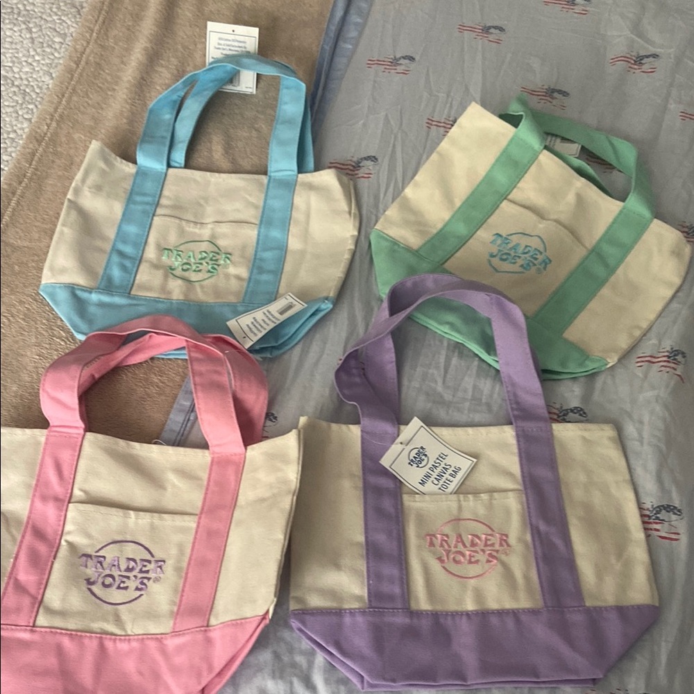 Canvas Trader Joe’s Tote Bag Set - Blue, Green, Pink, Purple